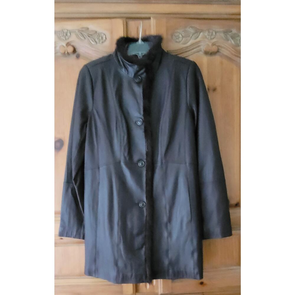 CENTIGRADE Dark Brown Leather Women's 3/4s Jacket w/Faux Fur Trim--NEW!!! Sz Sm